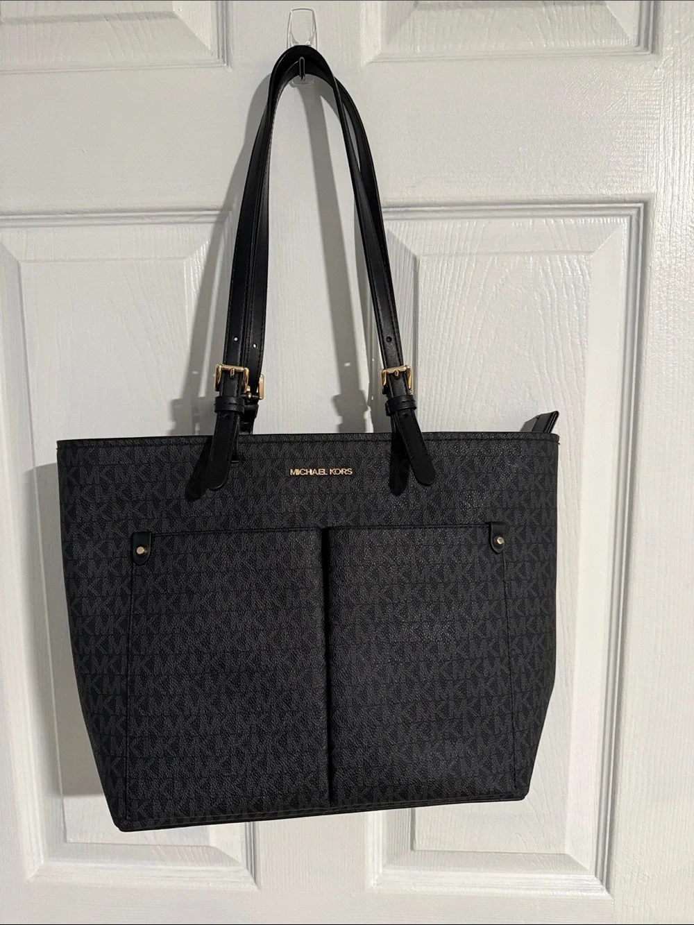 Michael Kors Black Logo Tote with Gold Hardware